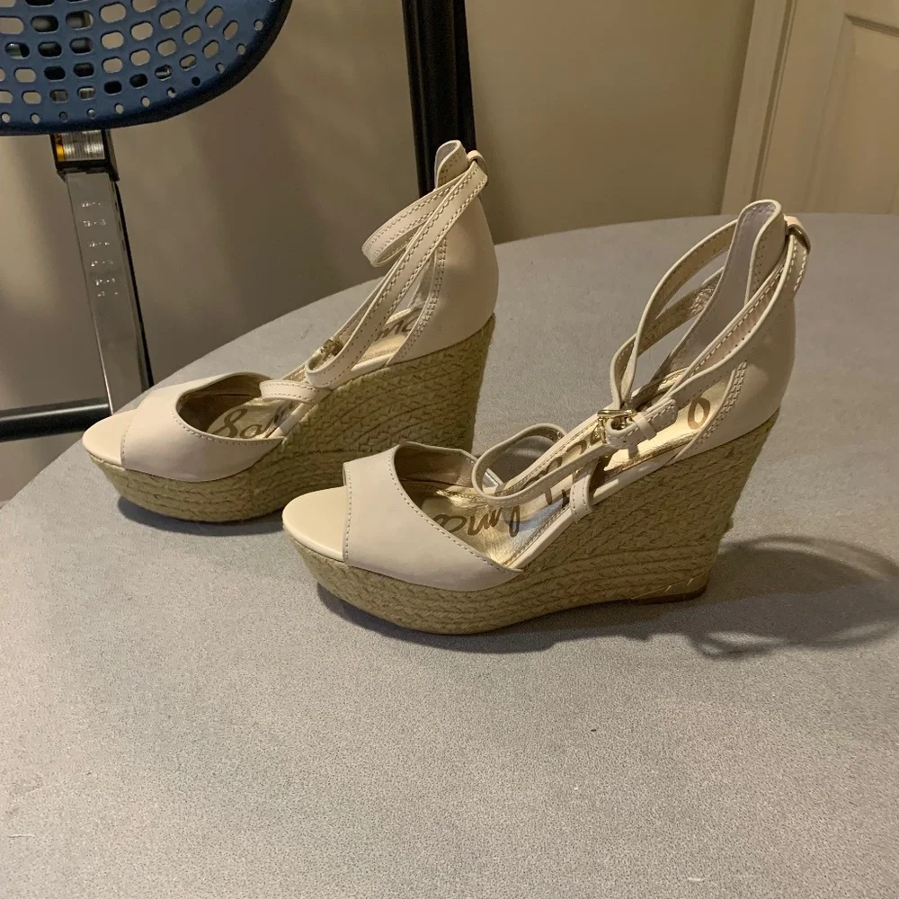 Sam Edelman Cream Platform High Wedge Sandals sz 8.5 M